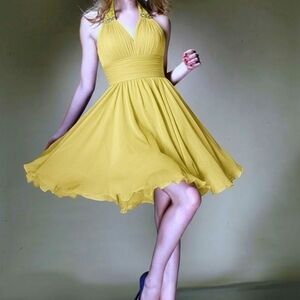Elegant Yellow Halter Dress